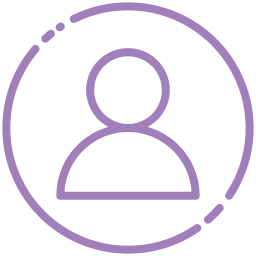 Purple outlined user/profile avatar icon inside a circular ring, representing a profile