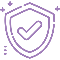 Purple shield with a checkmark, signaling security and trust/verification.